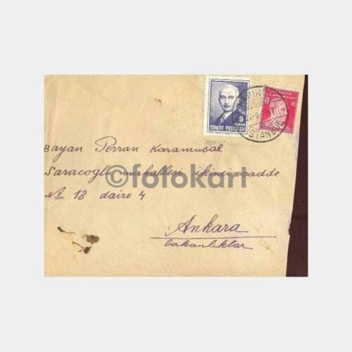 1947 Atatürk İnönü Pullu Damgalı Posta Zarfı