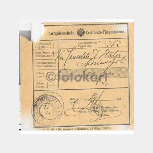 1900 Constantinopel Avusturya Levant Damgalı Makbuz