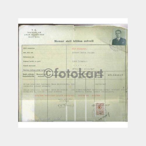 1939 Tekel İnhisarlar Çalışan Belgesi