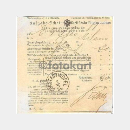 1896 Constantinopel Levant Damgalı Makbuz