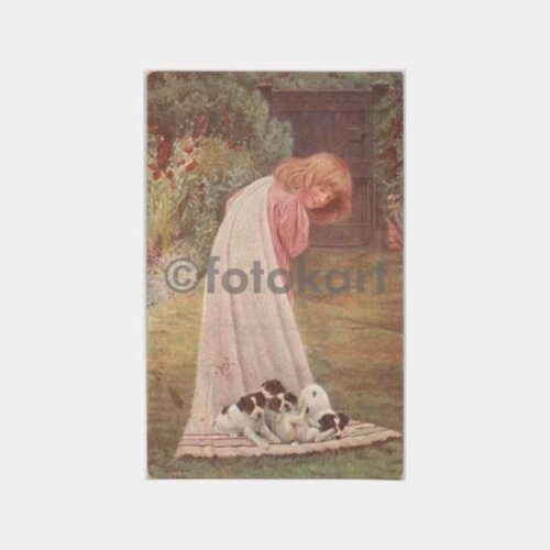 Genç Kız ve Köpek Yavruları Tablo Kartpostal