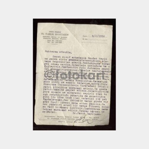 1958 Dr. Faruk Bayulkem Tıp Konulu İmzalı Belge