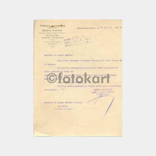 1913 İstanbul Credit Lyonnais Bankası Belgesi