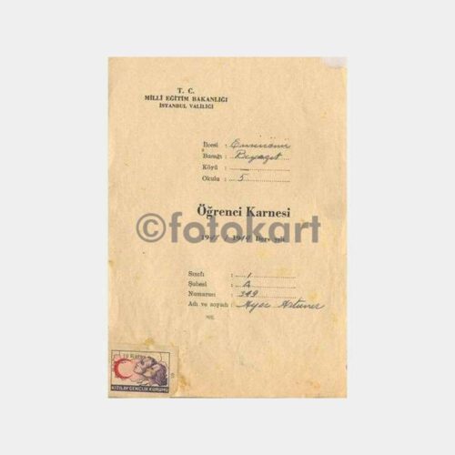 1948-49 Dönemi Kızılay Pullu Öğrenci Karnesi