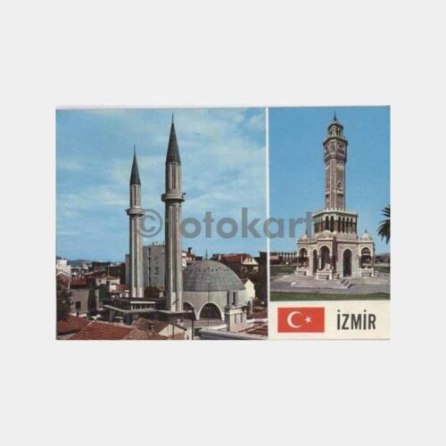 İzmir Karşıyaka Cami ve Konak Saat Kartpostal