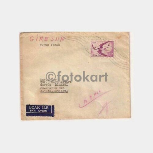 1960 Kırlangıç Uçak Pullu Mersin Damgalı Zarf