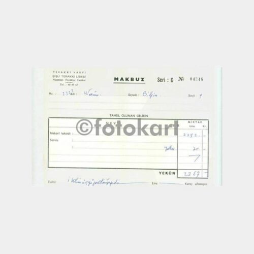 1976 Şişli Terakki Konulu Makbuz