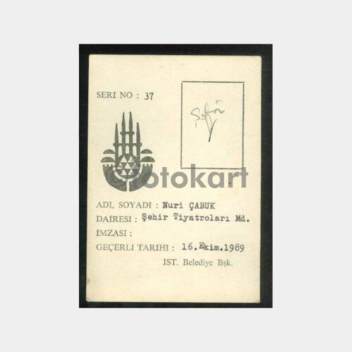 1989 Şehir Tiyatroları Personel Kimlik Kartı
