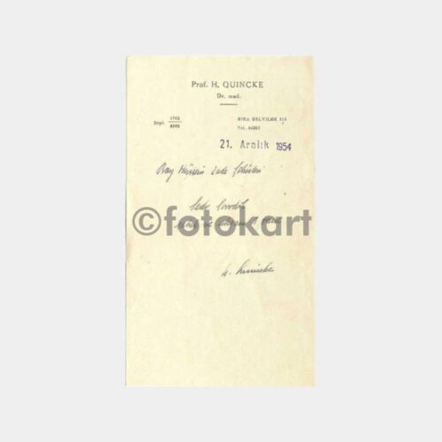 1954 Sıraselviler Beyoğlu Pr. H. Quincke Reçete