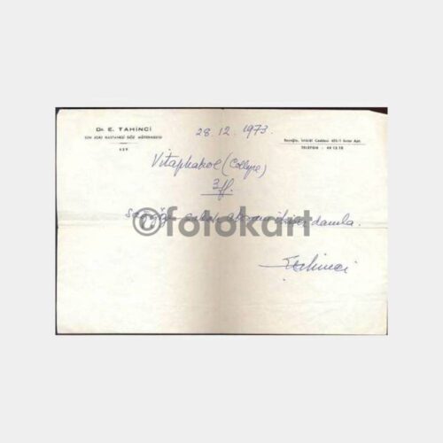 1973 Dr. E. Tahinci Göz Mütehassısı Reçete