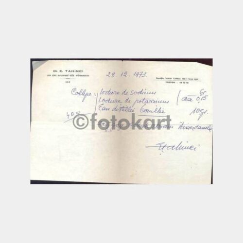 1973 Dr. E. Tahinci Göz Mütehassısı Reçete