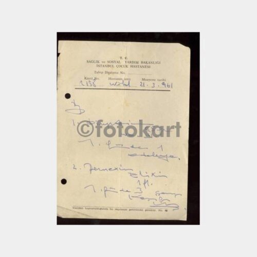 1961 İstanbul Çocuk Hastanesi Reçete