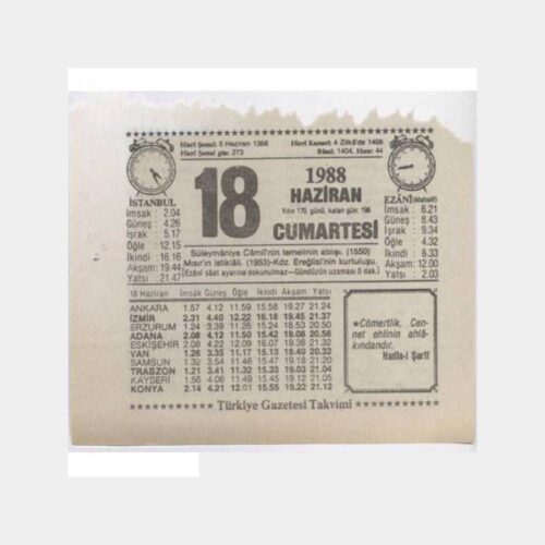 1988, Haziran 18 Takvim Yaprağı