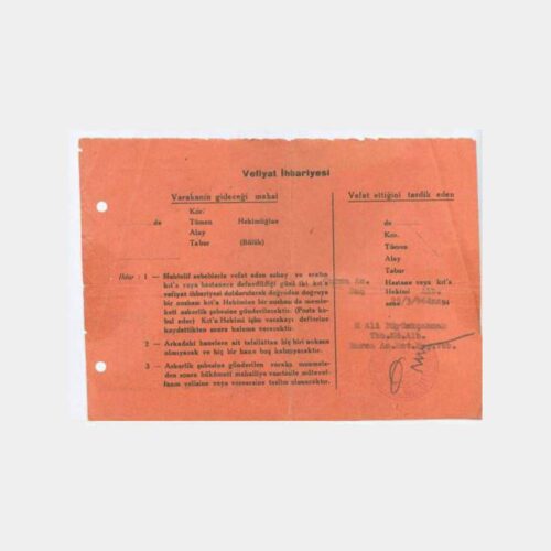 1964 Askeriye Vefiyat İhbariyesi Belge