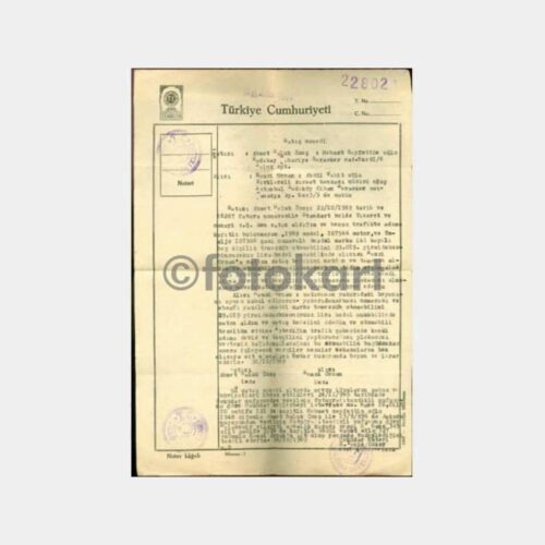 1969 Anadol Otomobil Satış Sözleşmesi Noter Belge