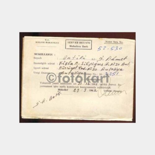 1962 Antakya Servet Beyanı Mühürlü Zarfı