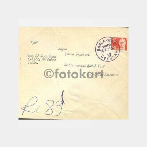 1982 Bağlarbaşı Posta Damgalı Zarf