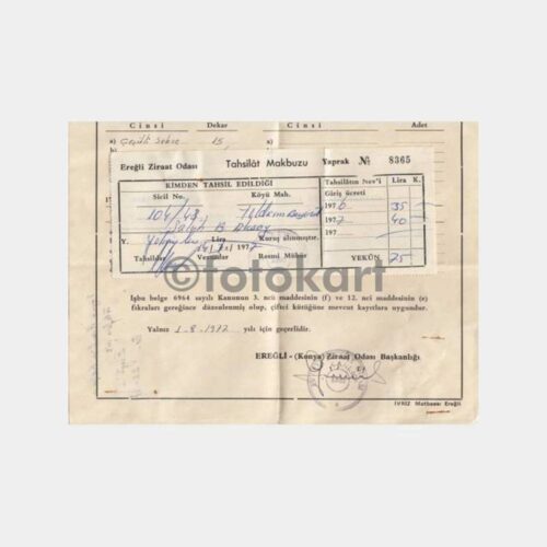 1977 Konya Ereğli Çiftçilik Belgesi - Görsel 2