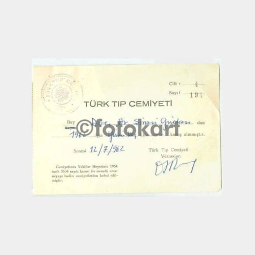 Doktor Tıp Belge - Türk Tıp Cemiyeti Makbuzu