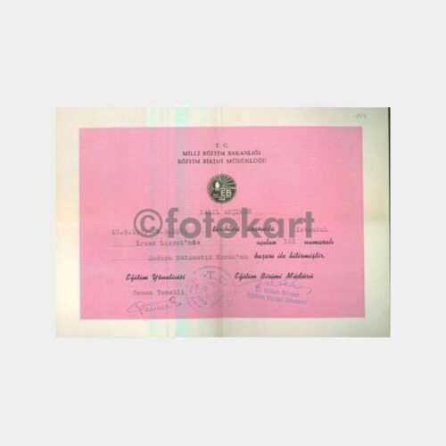 1973 Kurs Belgesi Eğitim Birimi Diploma