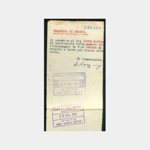 1951 Pasaport Ankara Gemisi Vize Belgesi