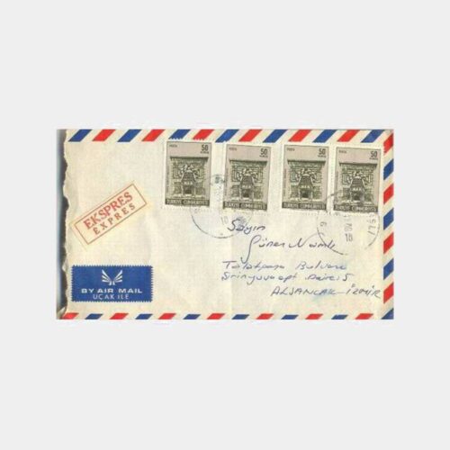 1969 Uçak Etiketli Postadan Geçmiş Zarf