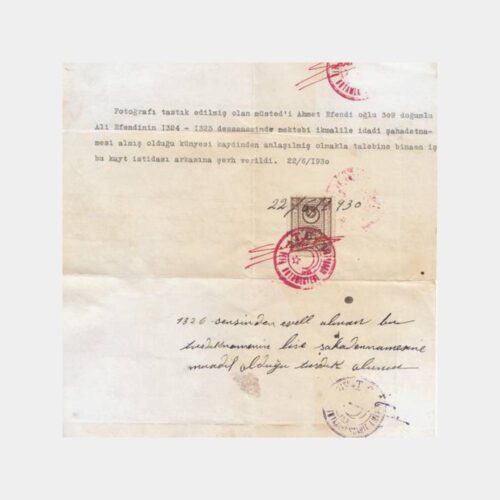 1930 Vefa Mektebi Konulu Belge