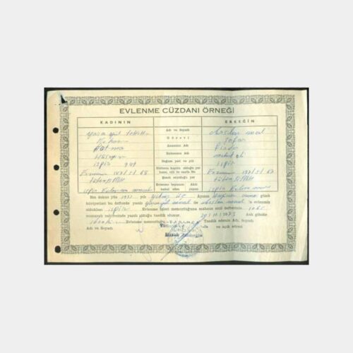 1973 Yarımca Tütünçiftlik Evlenme Cüzdanı Belge