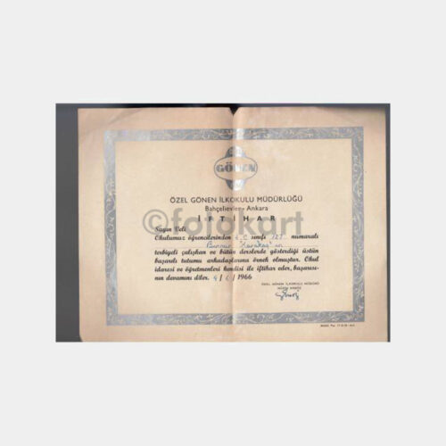 1966 Gönen Koleji Okul İftihar Belgesi