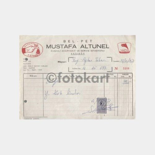 1972 Kadıköy Akaryakıt Petrol Faturası
