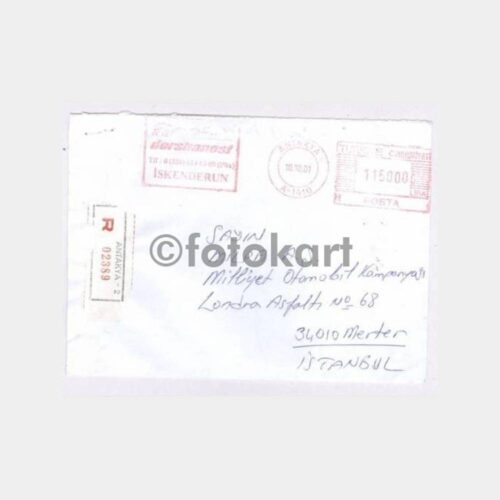 2001 Antakya-Hatay Taah. Etiketli Damgalı Zarf
