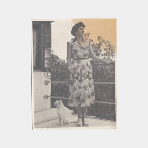 1950 Balkonda Kadın Kedisi ile Fotoğraf