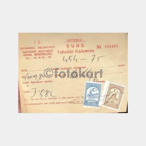 1982 İstanbul Beyoğlu Havagazı Makbuzu