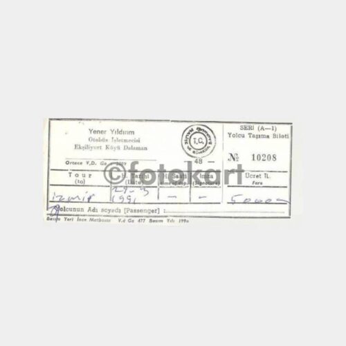 1991 Dalaman-İzmir Otobüs Bileti