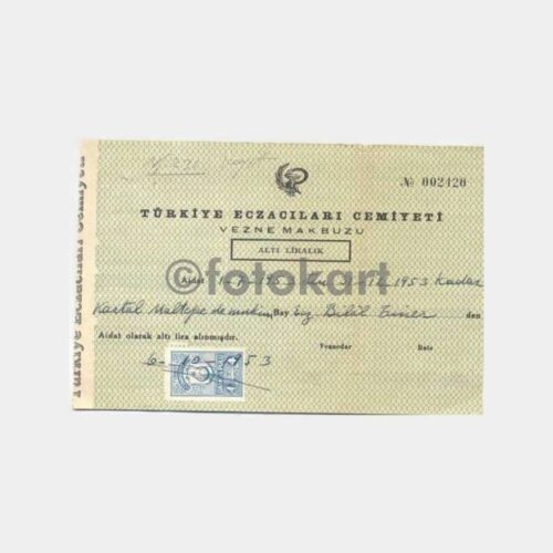 1953 Türkiye Eczacılar Cemiyeti Makbuzu