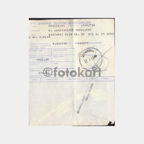 1983 PTT İstanbul-Erenköy Telefon Makbuzu