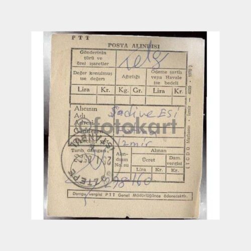 1985 Göztepe İstanbul Taahhütlü Posta Makbuzu