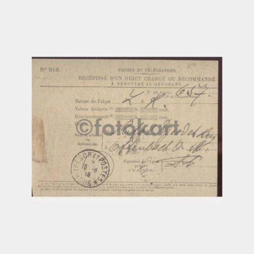 1918 Fransa Iresor Et Postes 506 Damgalı Makbuzu