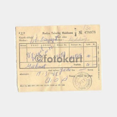1968 Kadıköy PTT Radyo Tahsilat Makbuzu