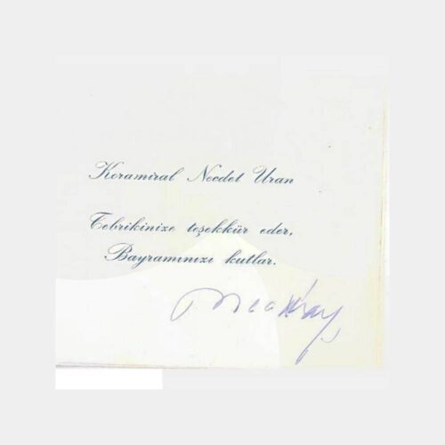 Koramiral Necdet Uran İmzalı Tebrik Kartı - Görsel 2