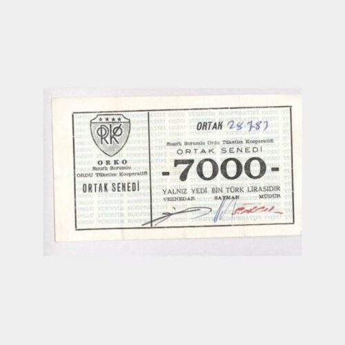 ORKO Ortak Senedi 7000 TL Makbuz