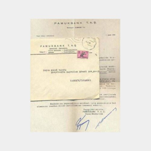 1970 Pamukbank Zarf ve Bayramoğlu İkramiye Yazısı