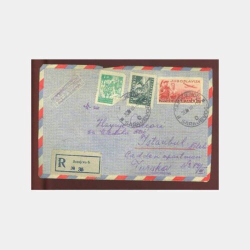1949 Yugoslavya Saraybosna Damgalı Uçak Zarf