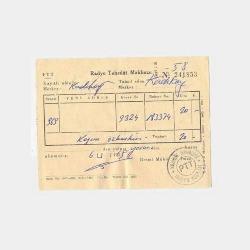 1969 Kadıköy PTT Radyo Tahsilat Makbuzu