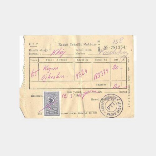 1964 Kadıköy PTT Radyo Tahsilat Makbuzu