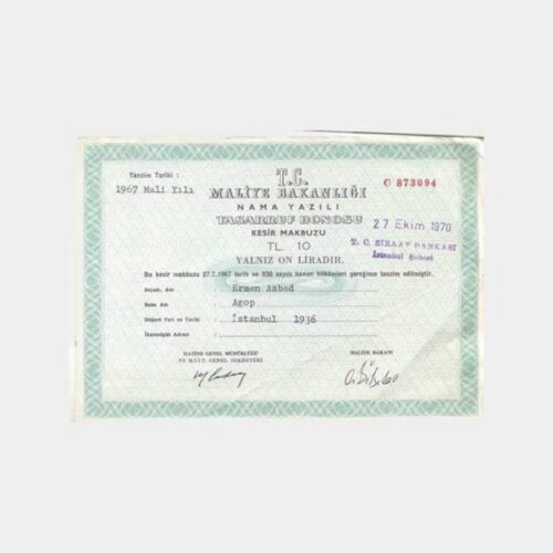 1967 Tasarruf Bonosu Kesir Makbuzu