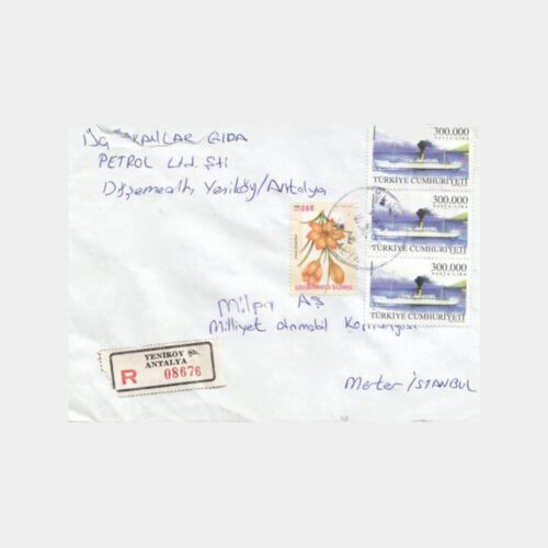 2001 Yeniköy Antalya Posta Damgalı Zarf
