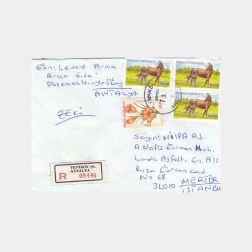 2001 Yeniköy Antalya Posta Damgalı Zarf