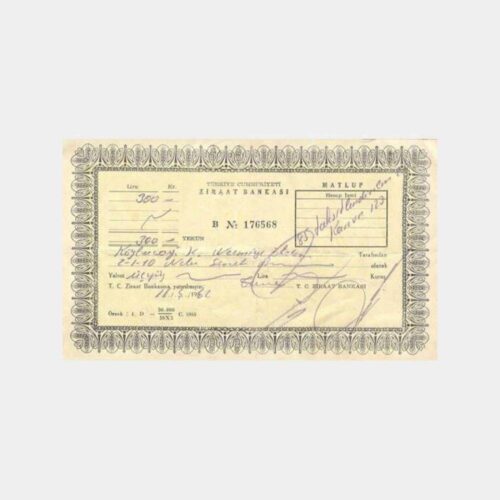1962 T.C. Ziraat Bankası Tahsilat Makbuzu