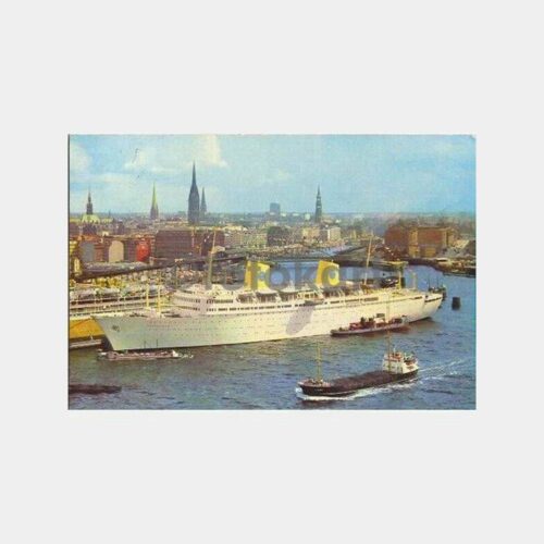 Almanya Hamburg Liman ve Gemi Panorama Kartpostal